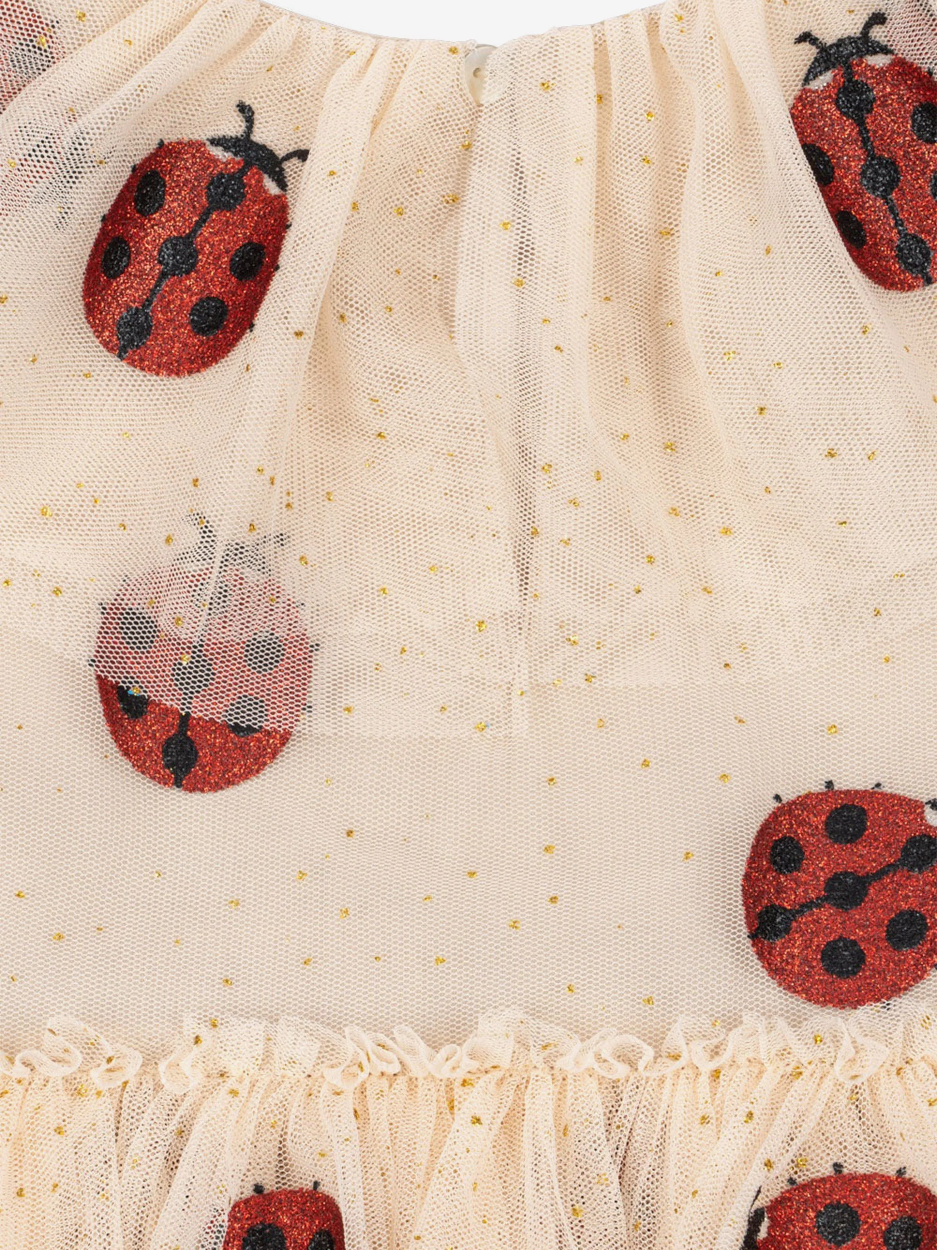 Girls Ladybug Glitter Fayette Dress in Pink