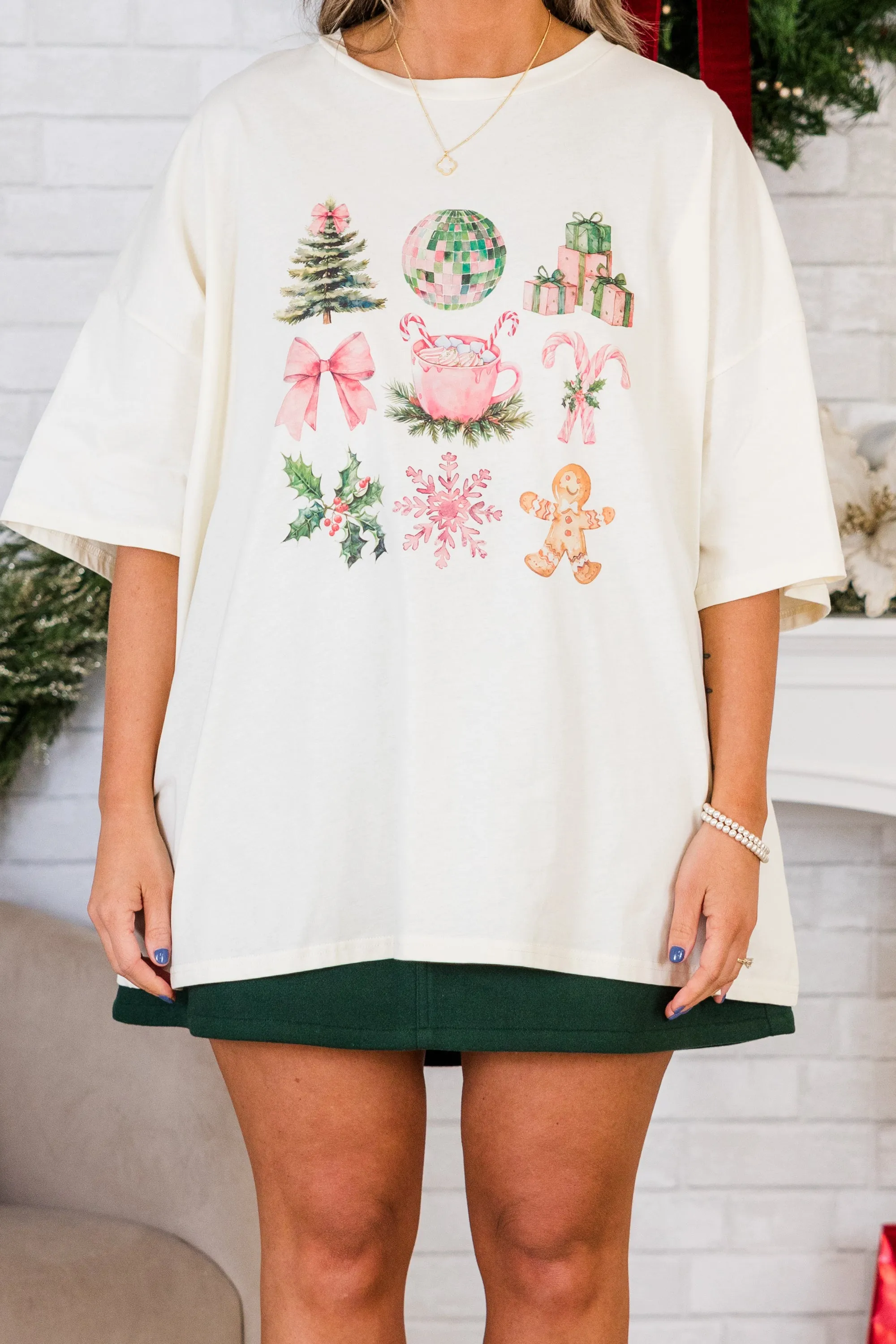 Girly Swirly Christmas Boyfriend Tee, Ivory