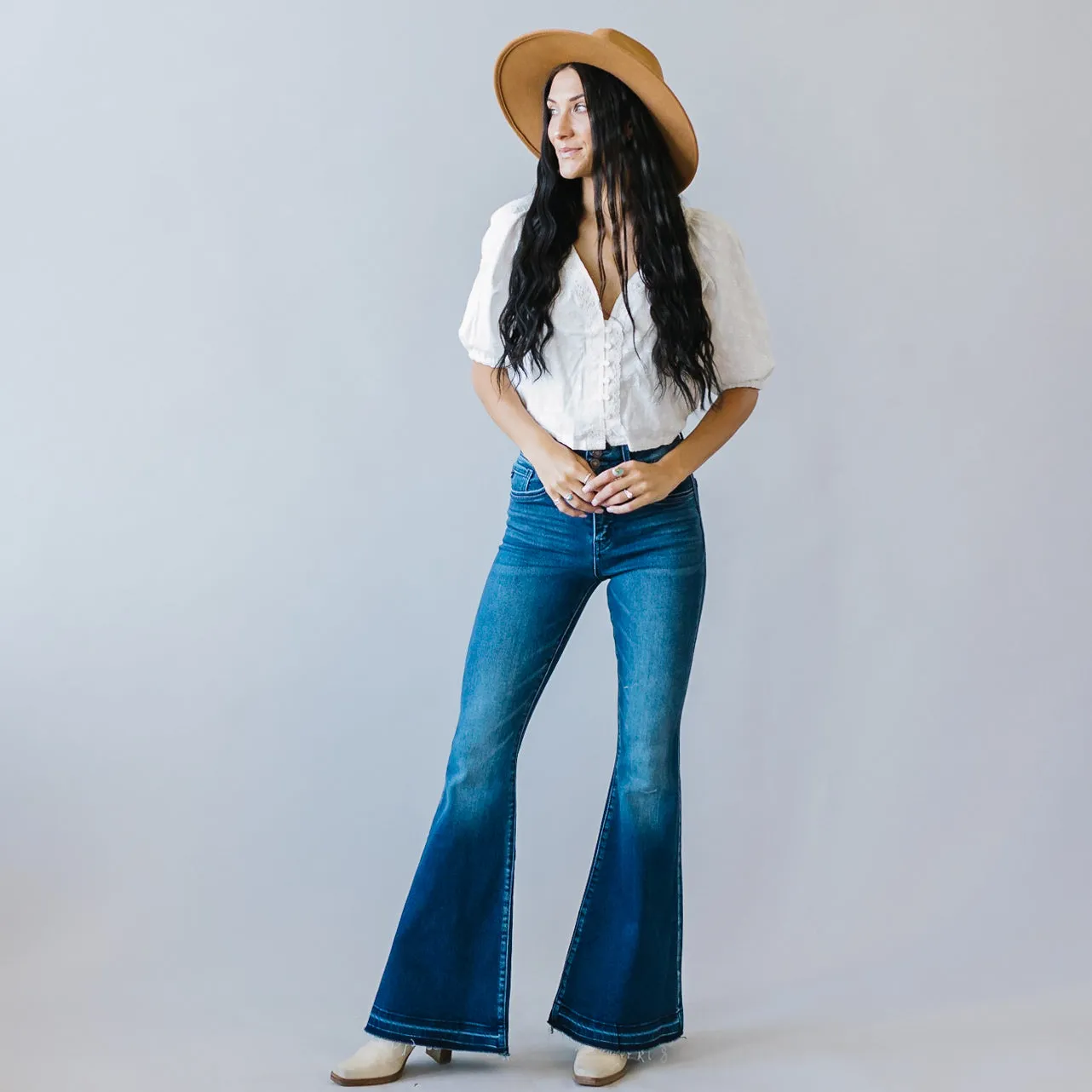 Gold Hollow Released Hem Flares by Kancan