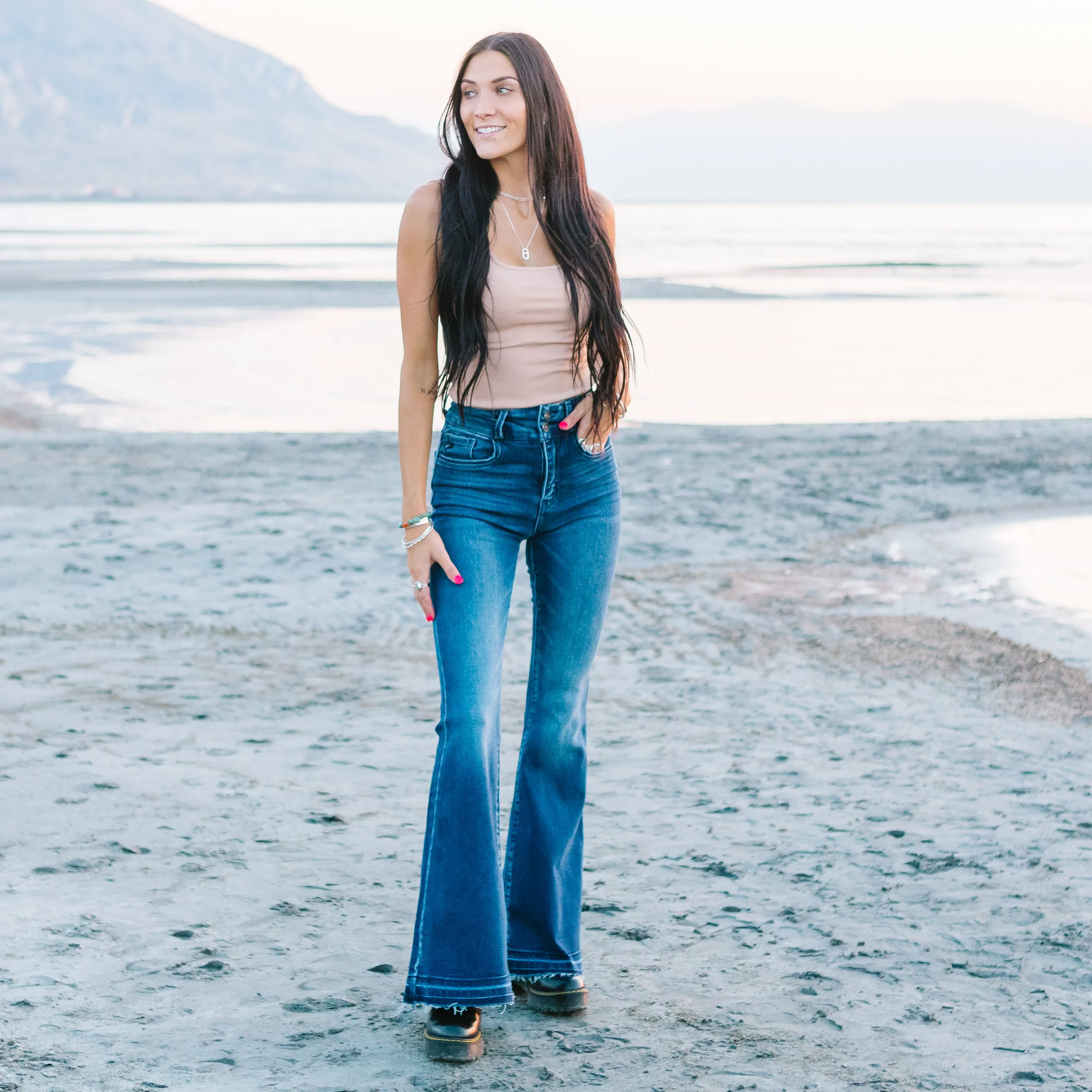 Gold Hollow Released Hem Flares by Kancan