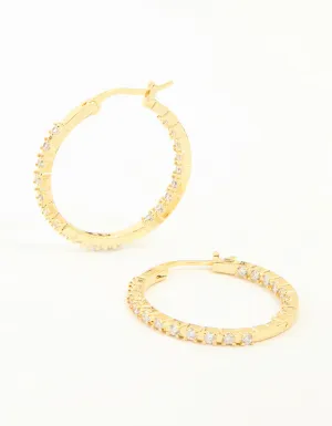 Gold Plated Cubic Zirconia Skinny Large Hoop Earrings