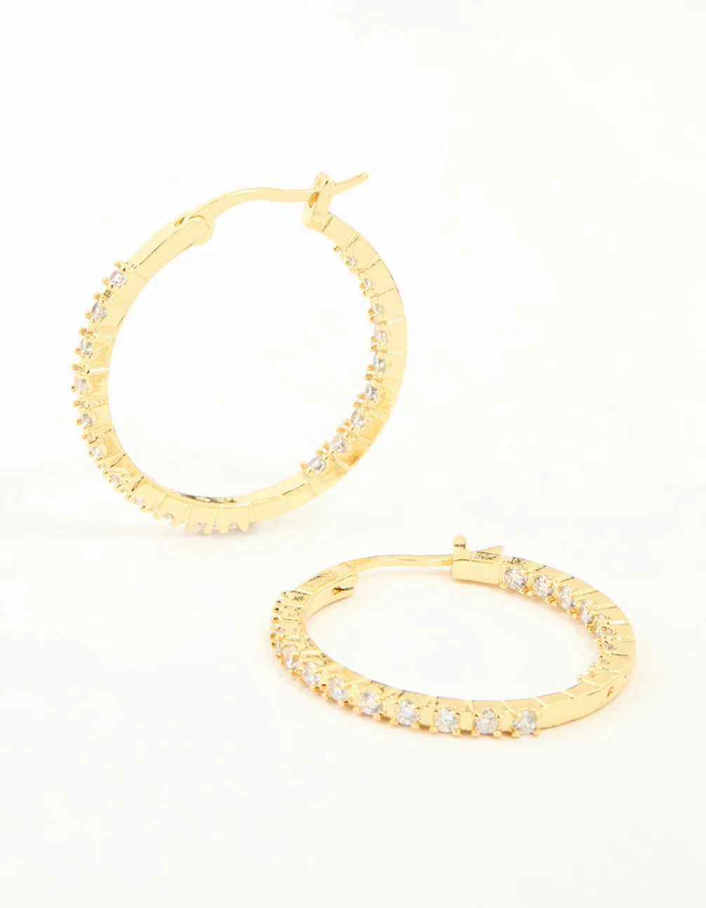 Gold Plated Cubic Zirconia Skinny Large Hoop Earrings