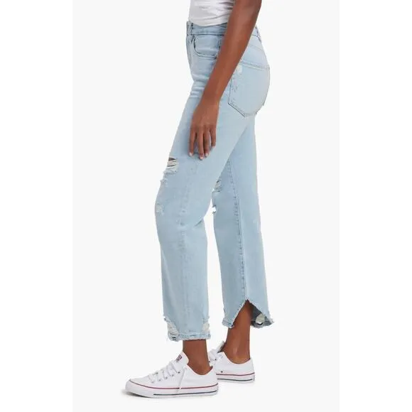 GOOD AMERICAN Good Boy Ripped High Waist Chewed Hem Boyfriend Jeans Size 25