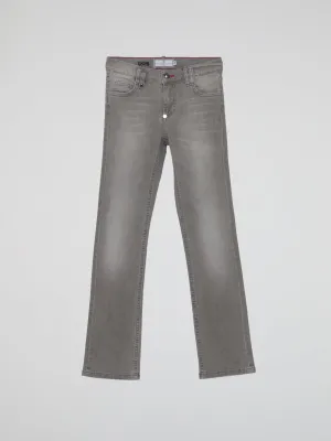 Grey Straight Cut Faded Denim Jeans (Kids)