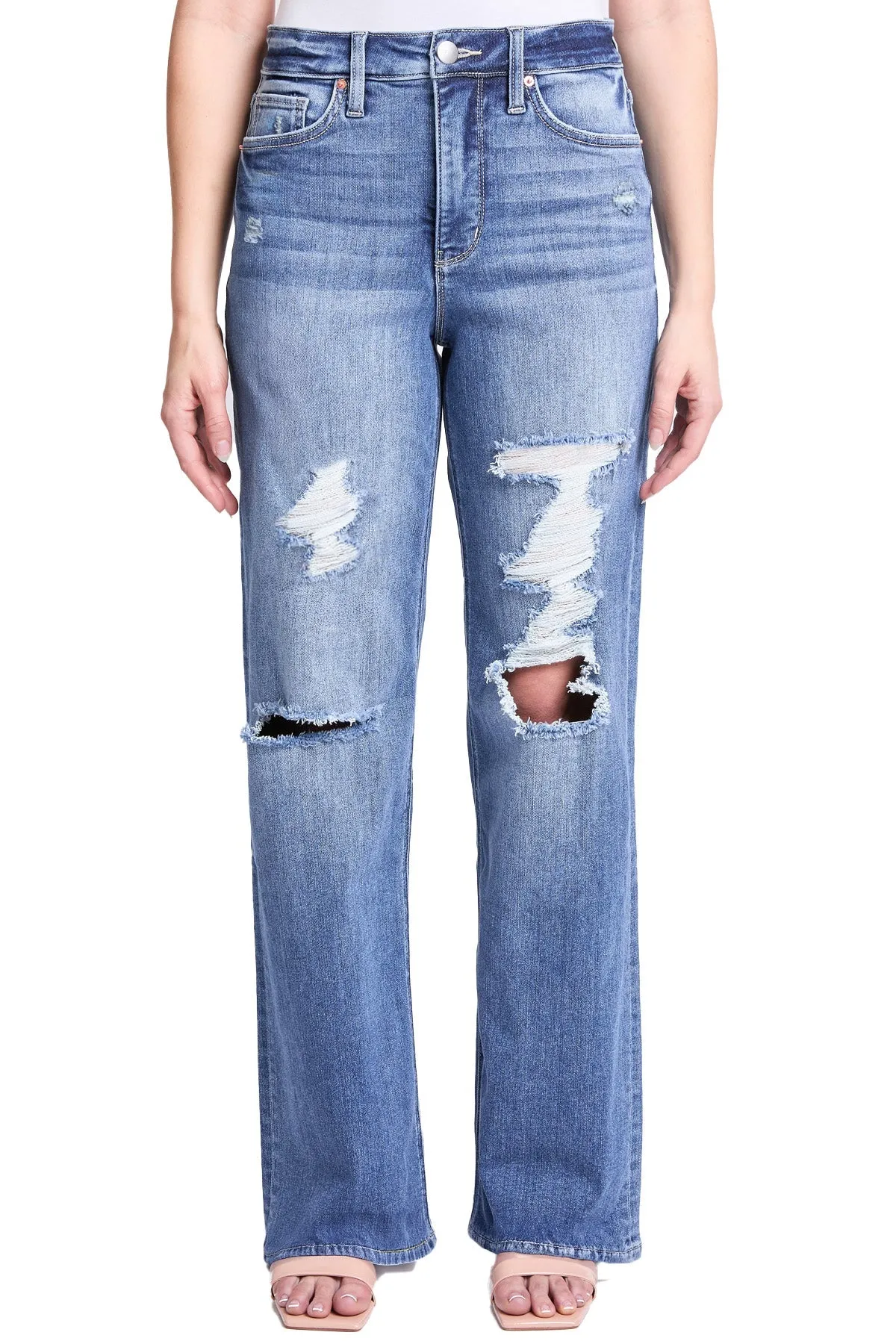 Hailey High Rise Distressed Wide Leg Jeans