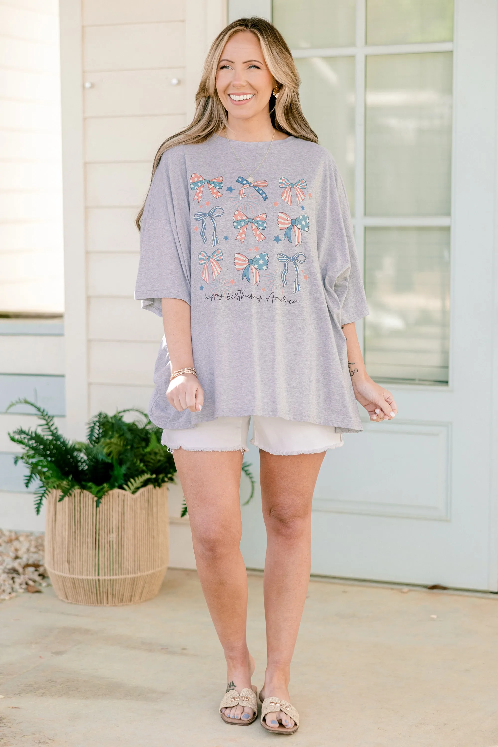 Happy Birthday America Boyfriend Tee, Heather Gray