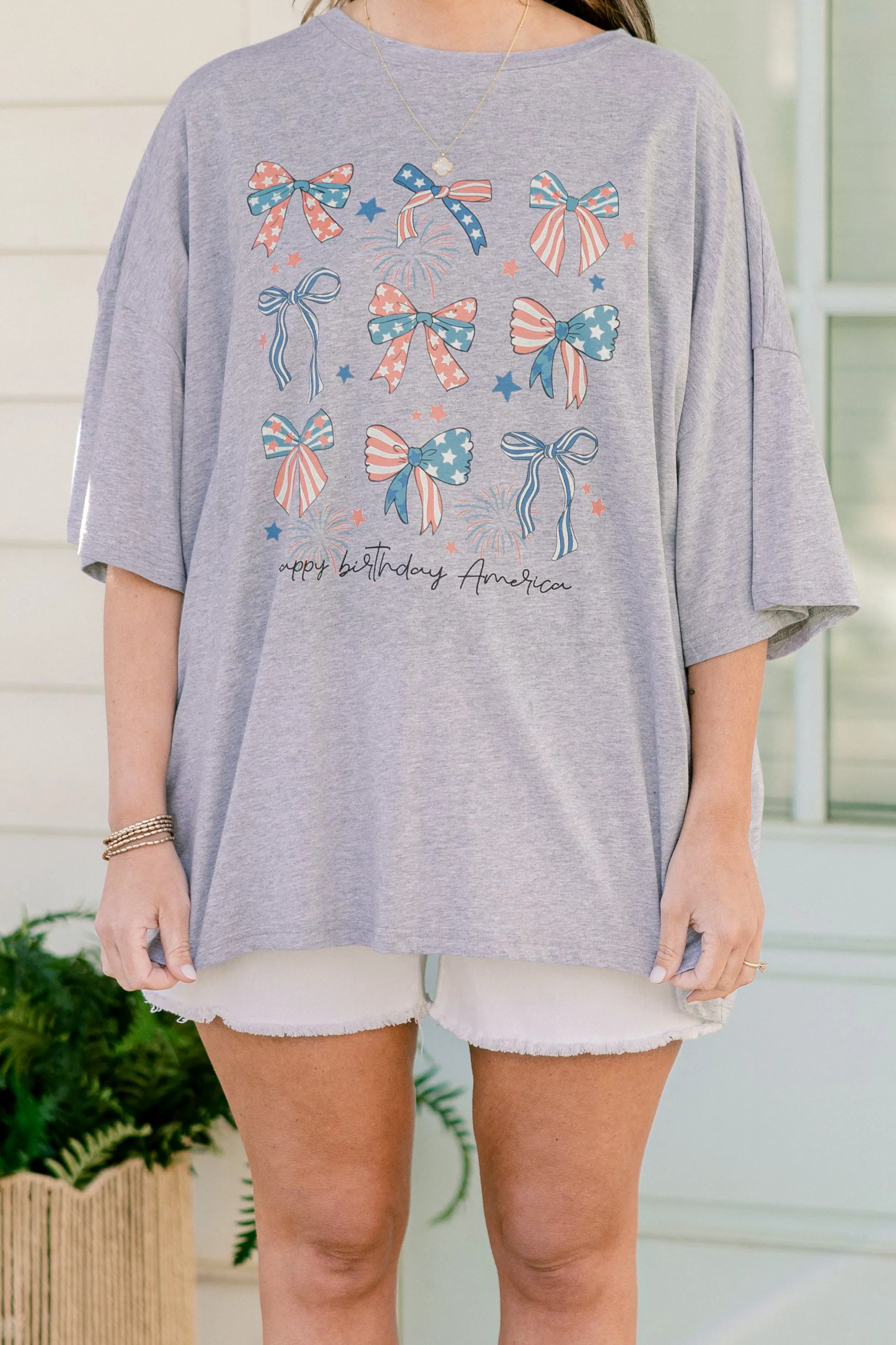 Happy Birthday America Boyfriend Tee, Heather Gray