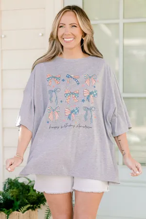 Happy Birthday America Boyfriend Tee, Heather Gray
