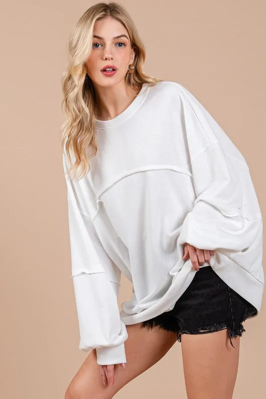 Hazel Blues® |  Ces Femme Exposed Seam Long Sleeve Sweatshirt