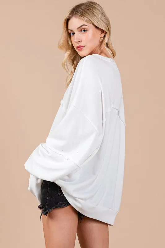 Hazel Blues® |  Ces Femme Exposed Seam Long Sleeve Sweatshirt