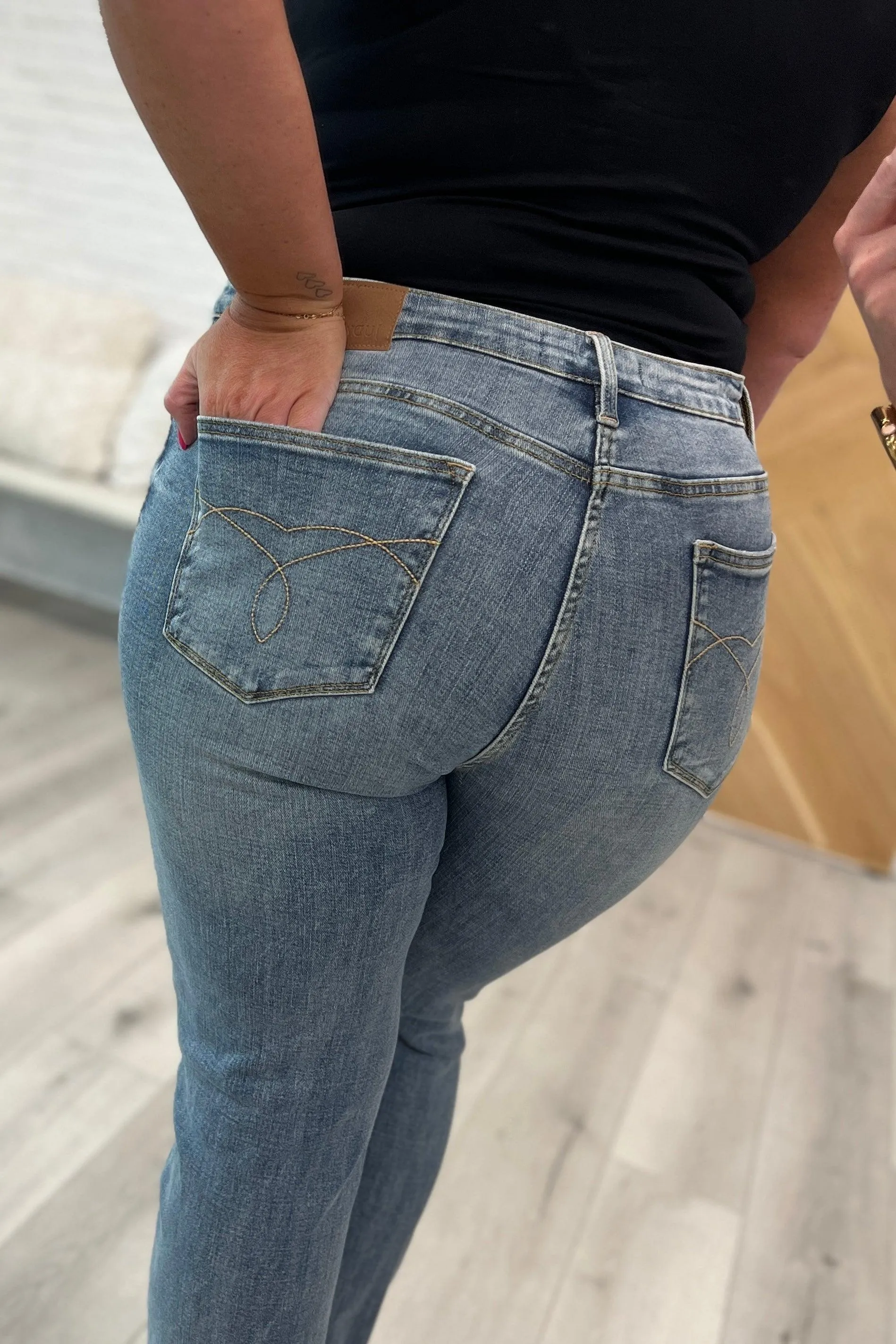 Hazel Blues® |  Elodie Mid Rise Distressed Boyfriend Jeans