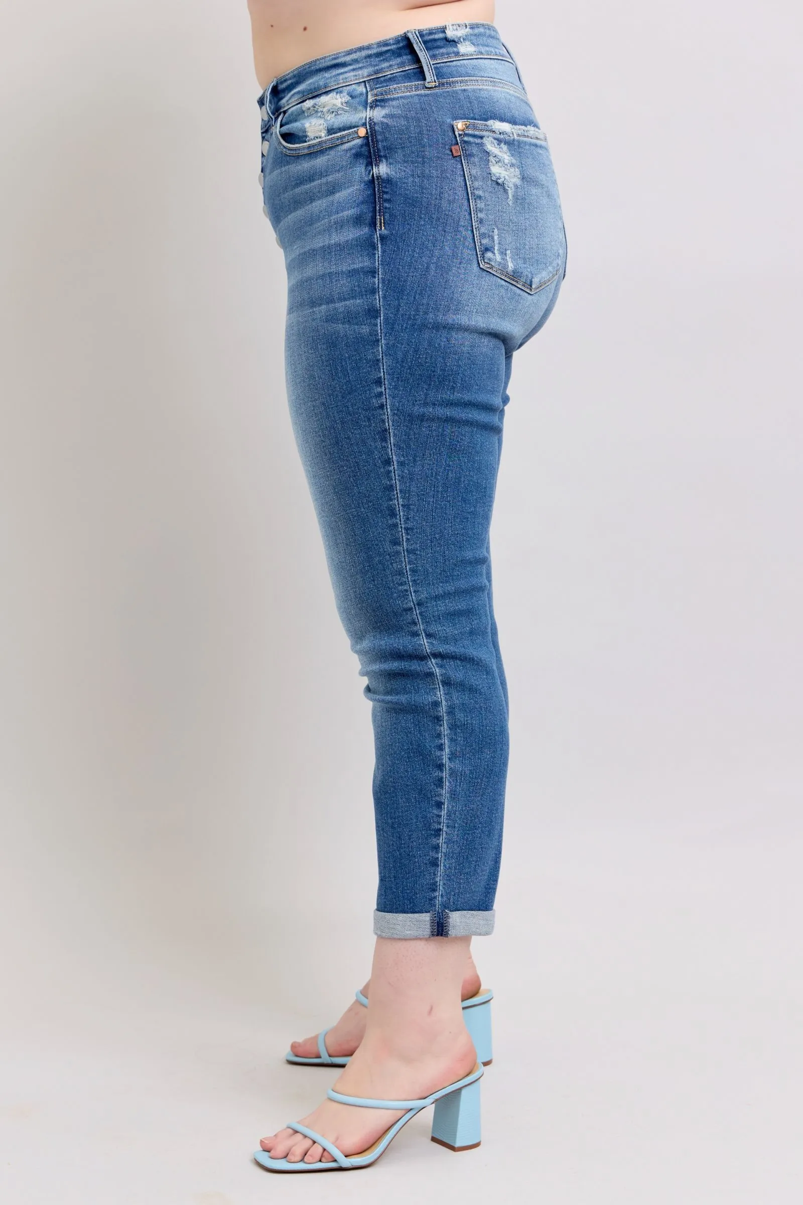 Hazel Blues® | Judy Blue Button Fly Distressed Jeans with Pockets