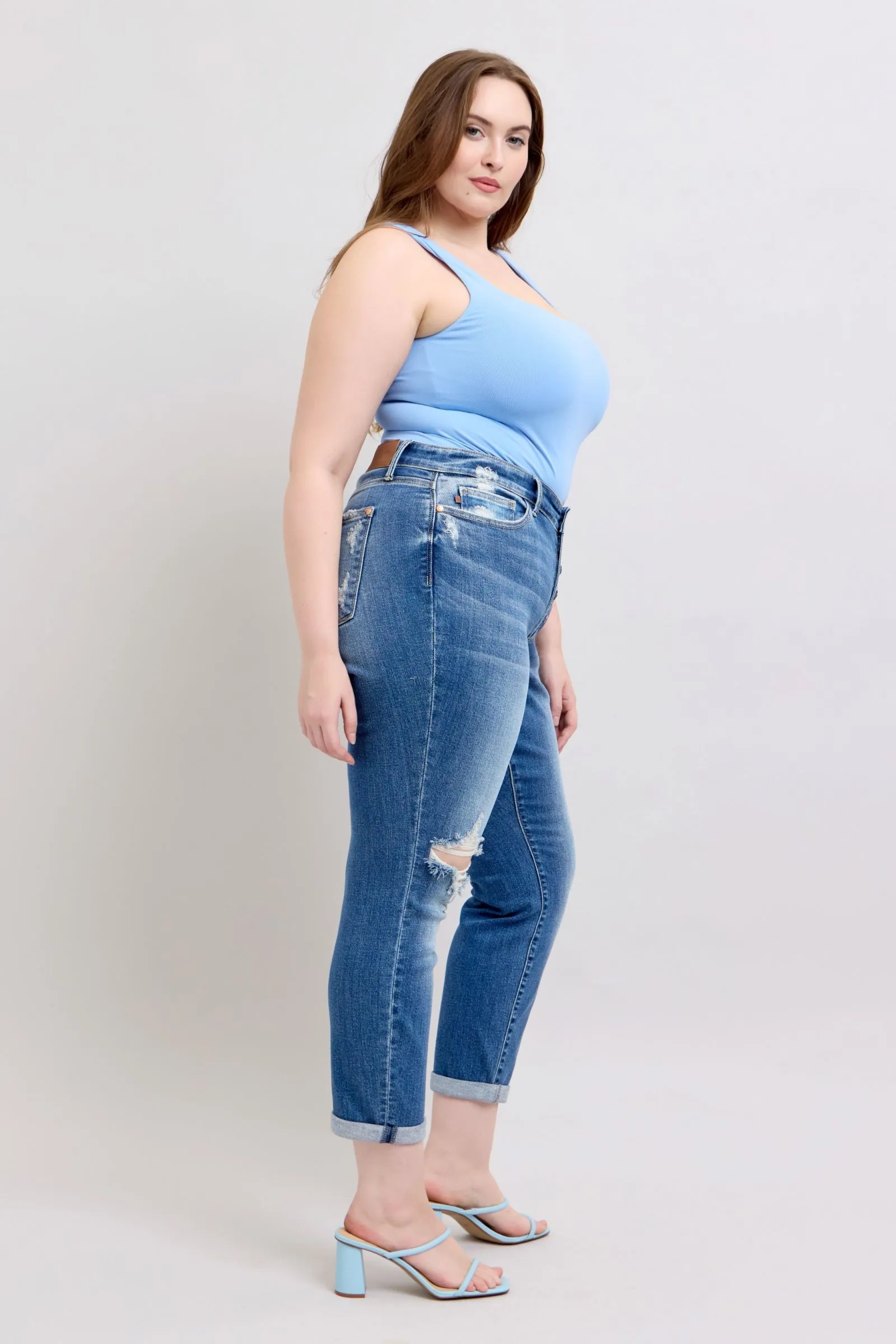 Hazel Blues® | Judy Blue Button Fly Distressed Jeans with Pockets