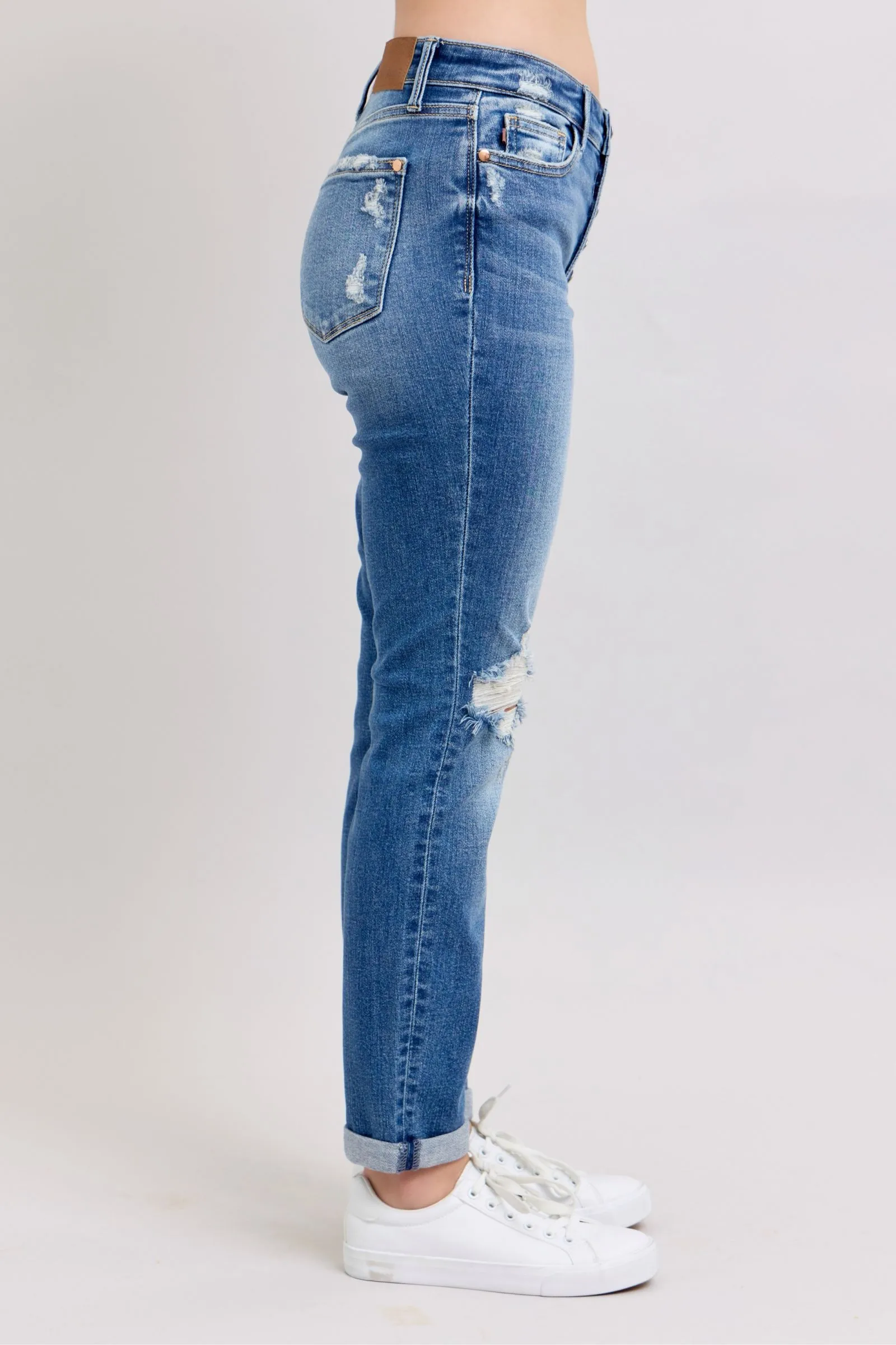 Hazel Blues® | Judy Blue Button Fly Distressed Jeans with Pockets