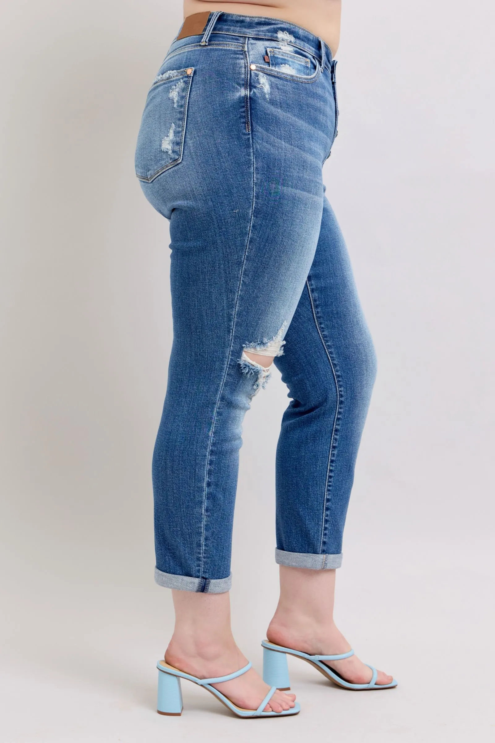 Hazel Blues® | Judy Blue Button Fly Distressed Jeans with Pockets