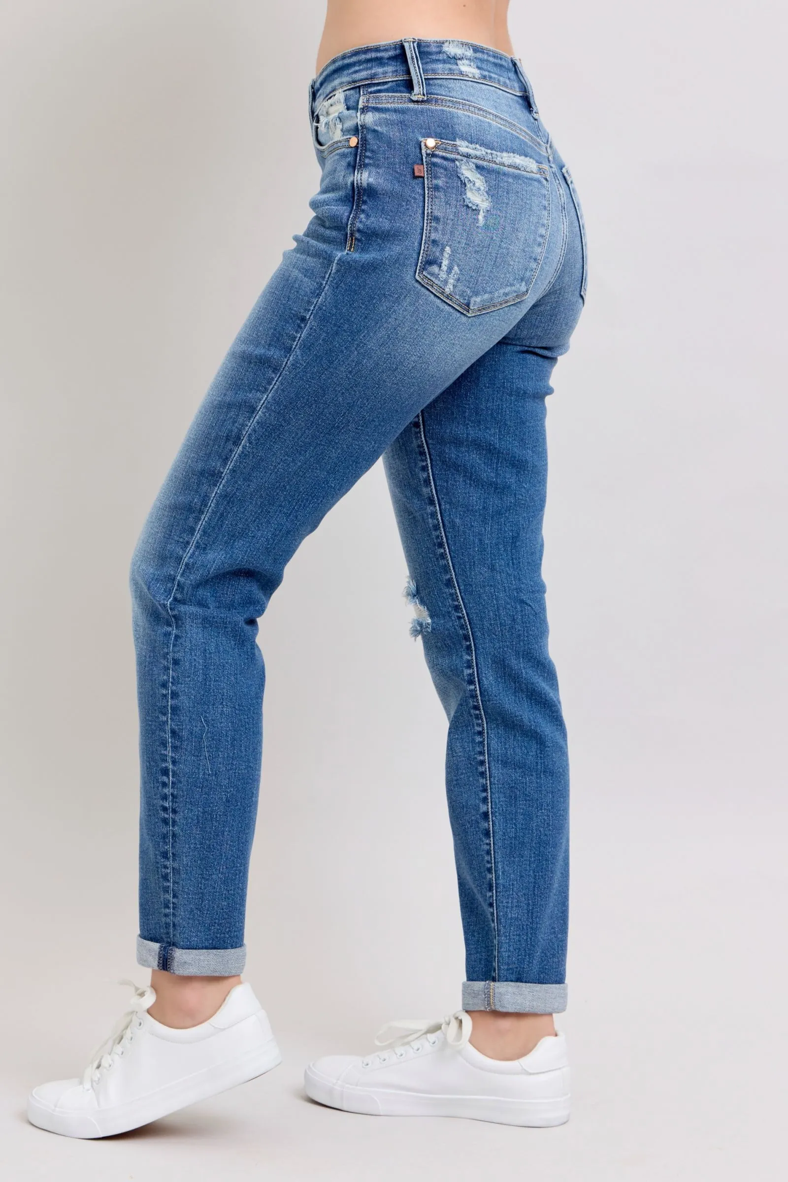 Hazel Blues® | Judy Blue Button Fly Distressed Jeans with Pockets