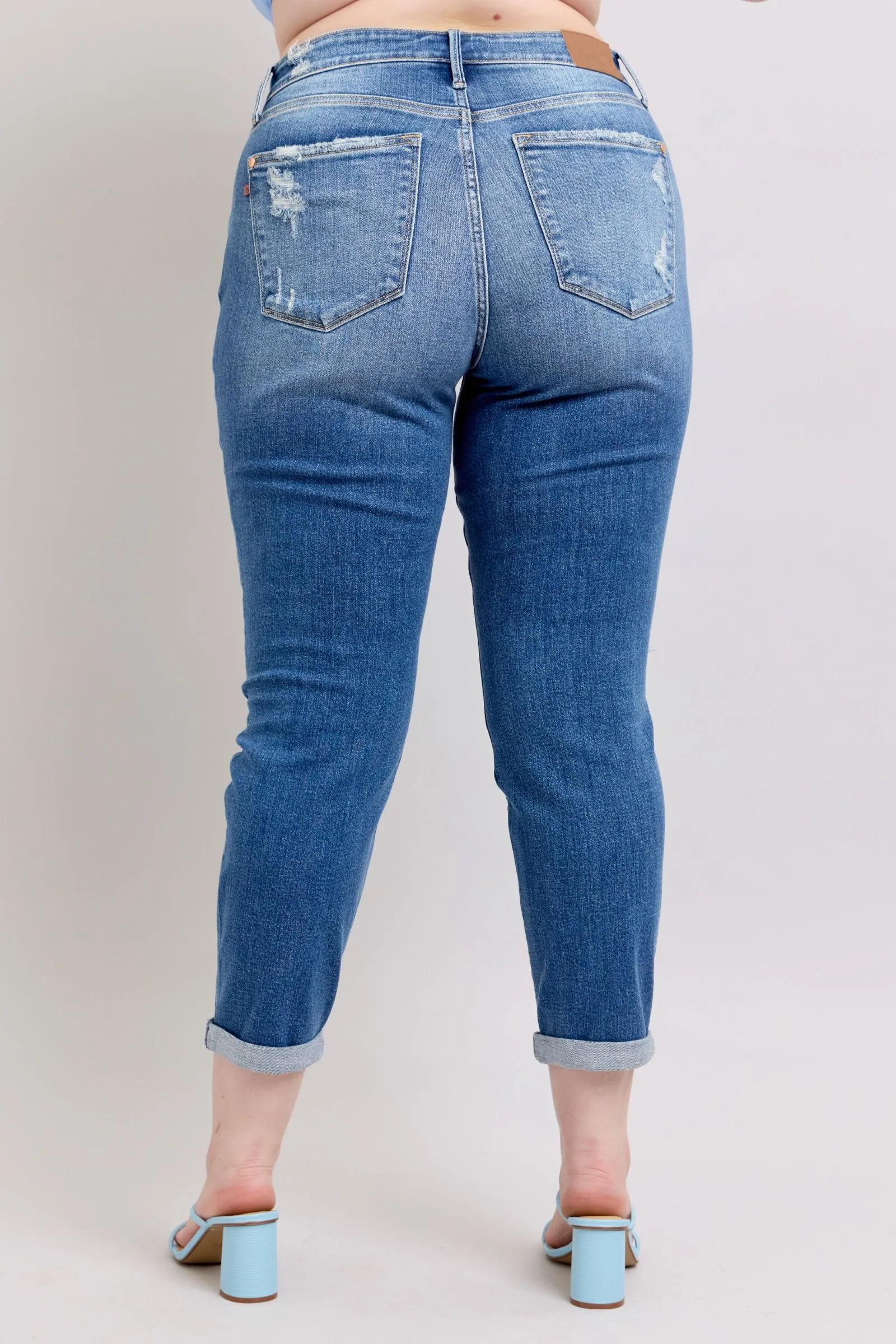 Hazel Blues® | Judy Blue Button Fly Distressed Jeans with Pockets