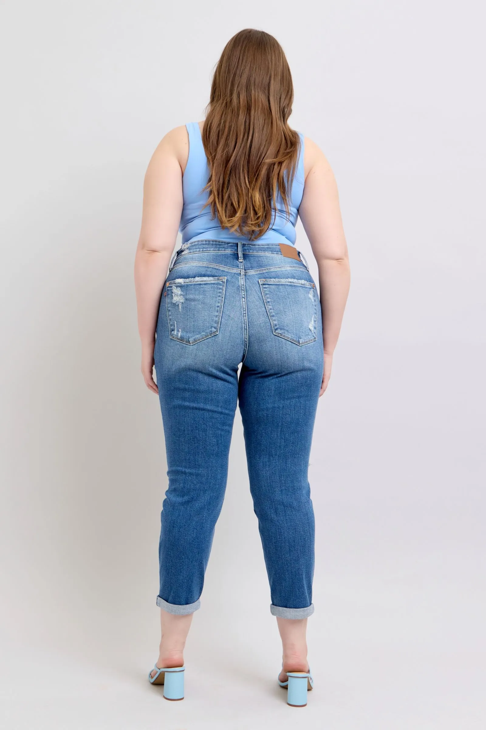 Hazel Blues® | Judy Blue Button Fly Distressed Jeans with Pockets