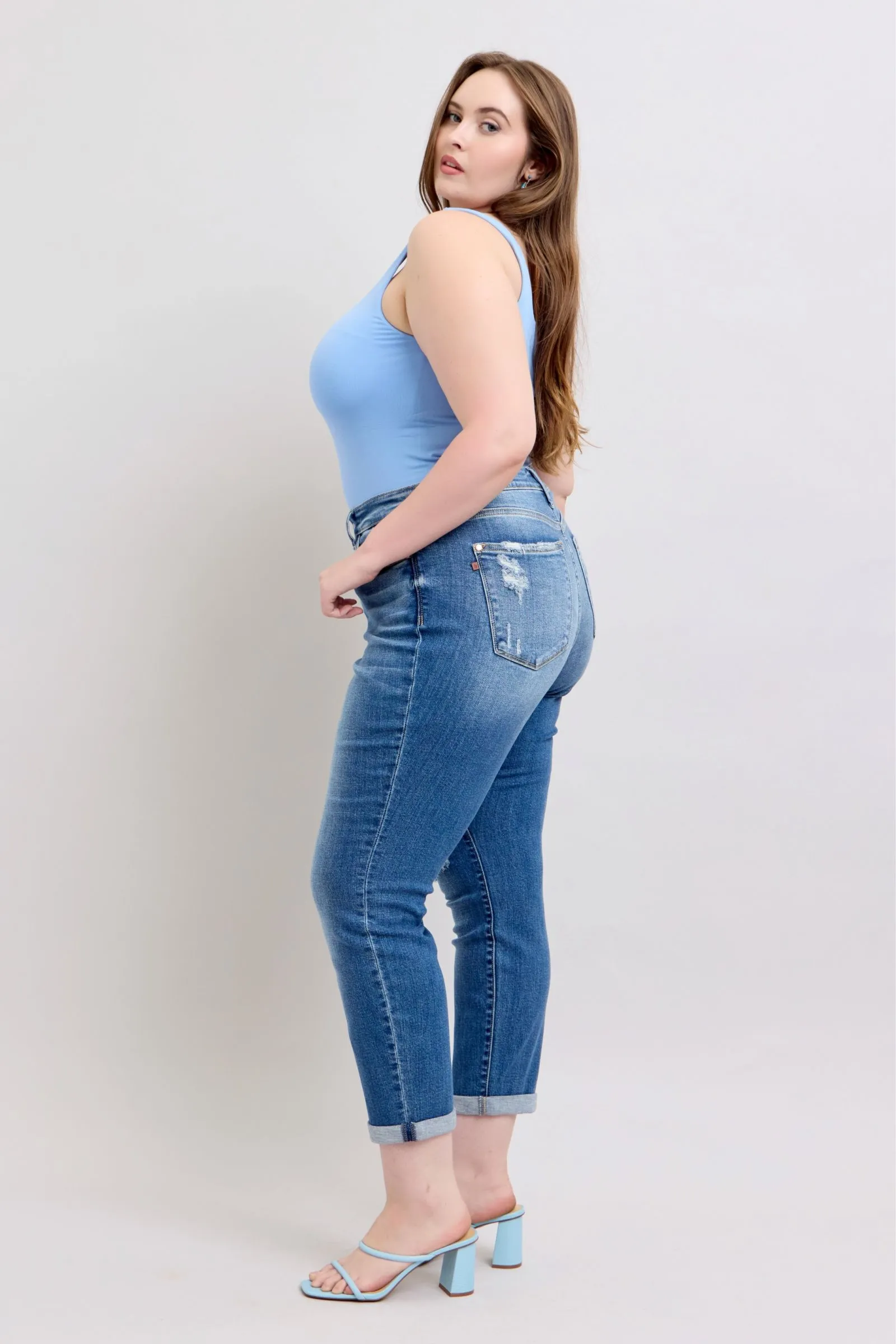Hazel Blues® | Judy Blue Button Fly Distressed Jeans with Pockets