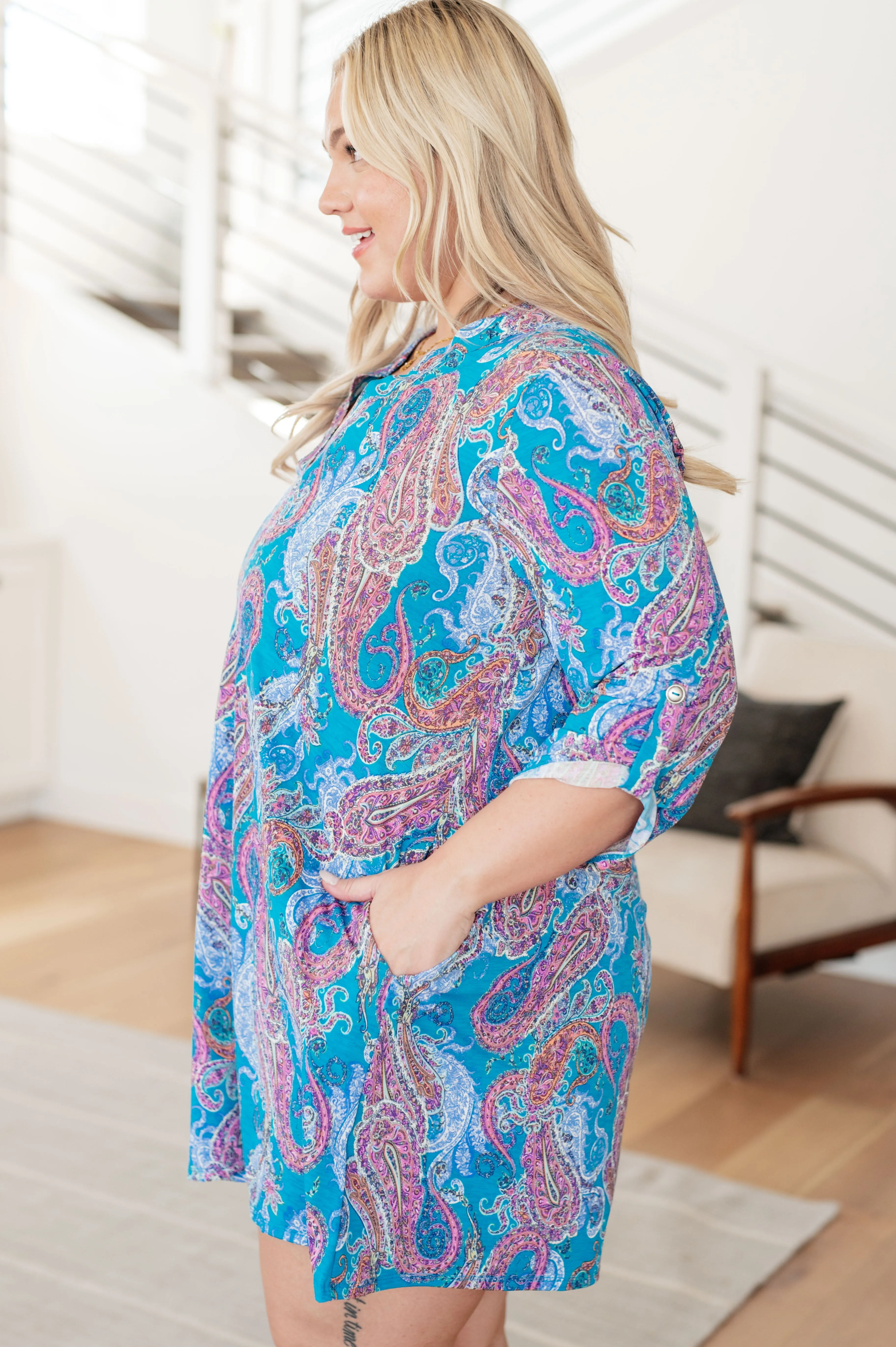 Hazel Blues® |  Lizzy Dress in Teal and Pink Paisley