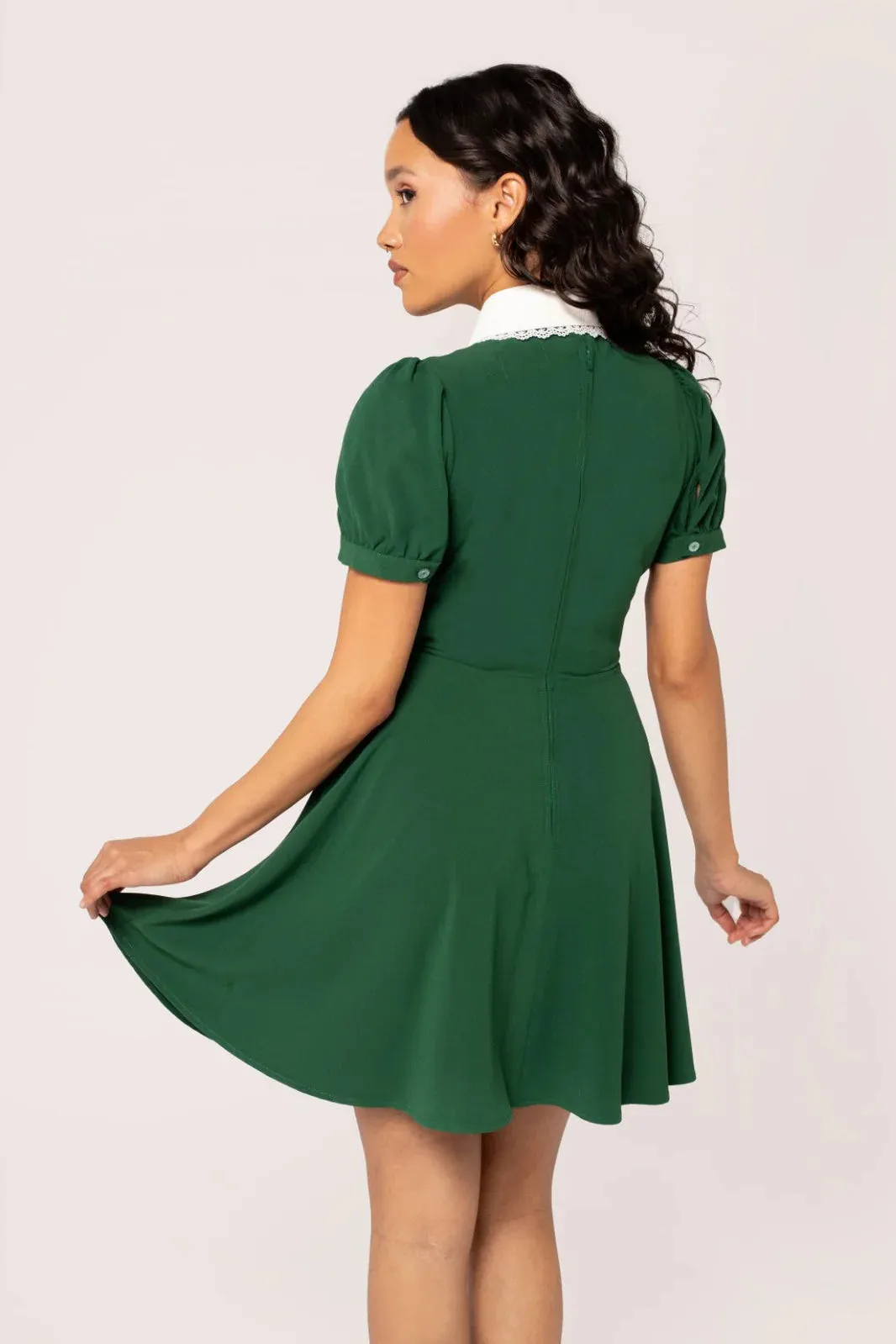 Hell Bunny Basil Mini Dress - Green, Fox Embroidered Collar