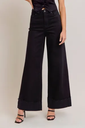 Hidden Black Cuffed Wide Leg Jeans