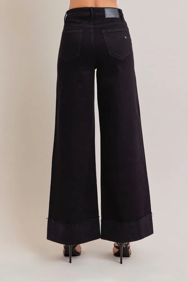 Hidden Black Cuffed Wide Leg Jeans