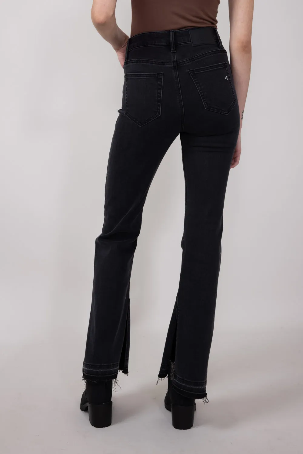Hidden High Rise Let Out Happi Flare Jeans for Women in Black | HD3181-BLK