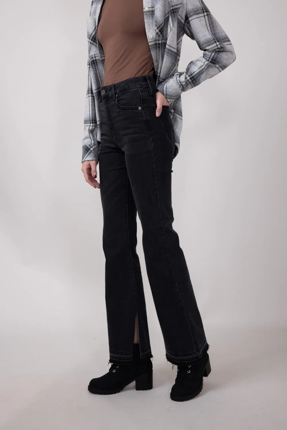 Hidden High Rise Let Out Happi Flare Jeans for Women in Black | HD3181-BLK