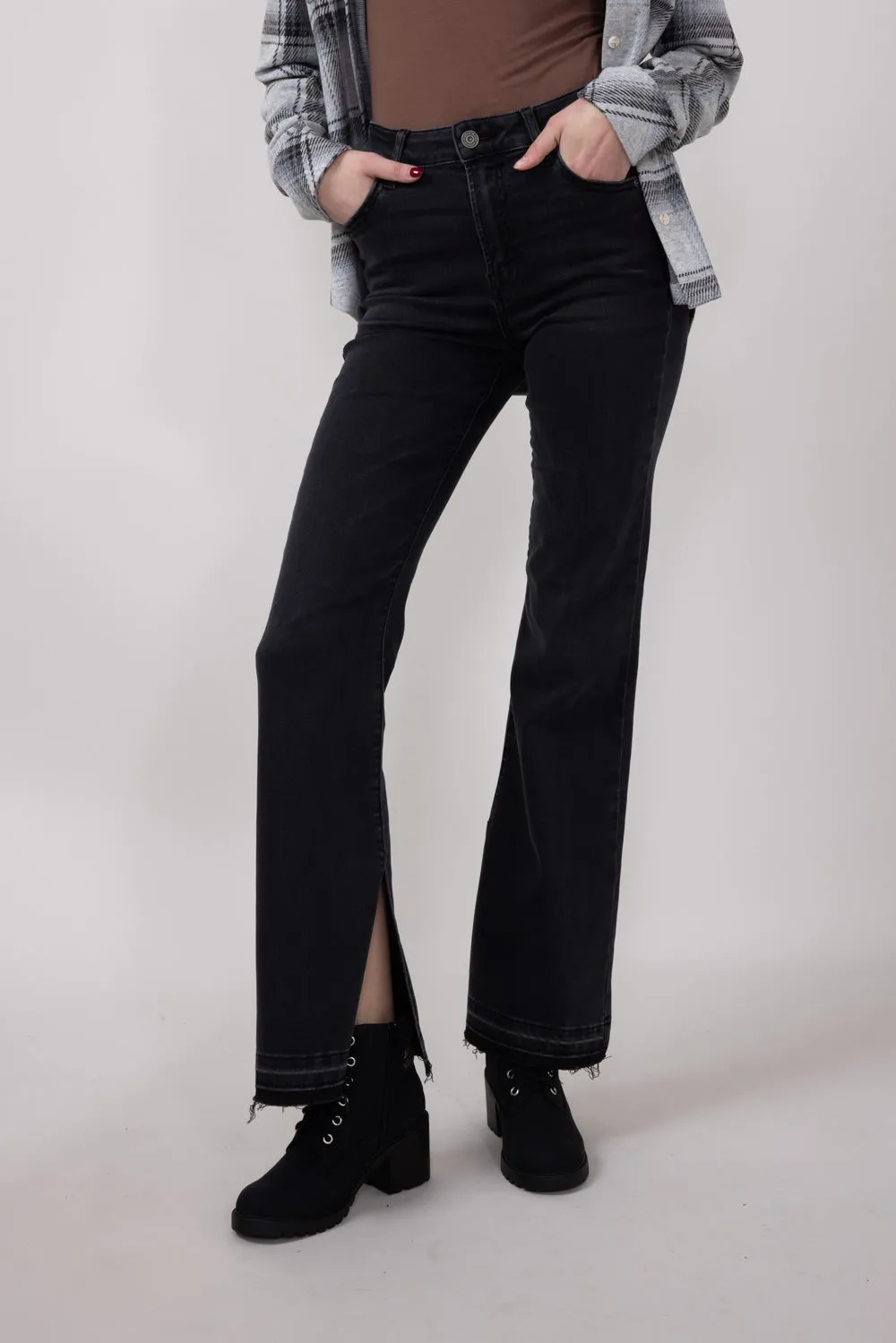 Hidden High Rise Let Out Happi Flare Jeans for Women in Black | HD3181-BLK