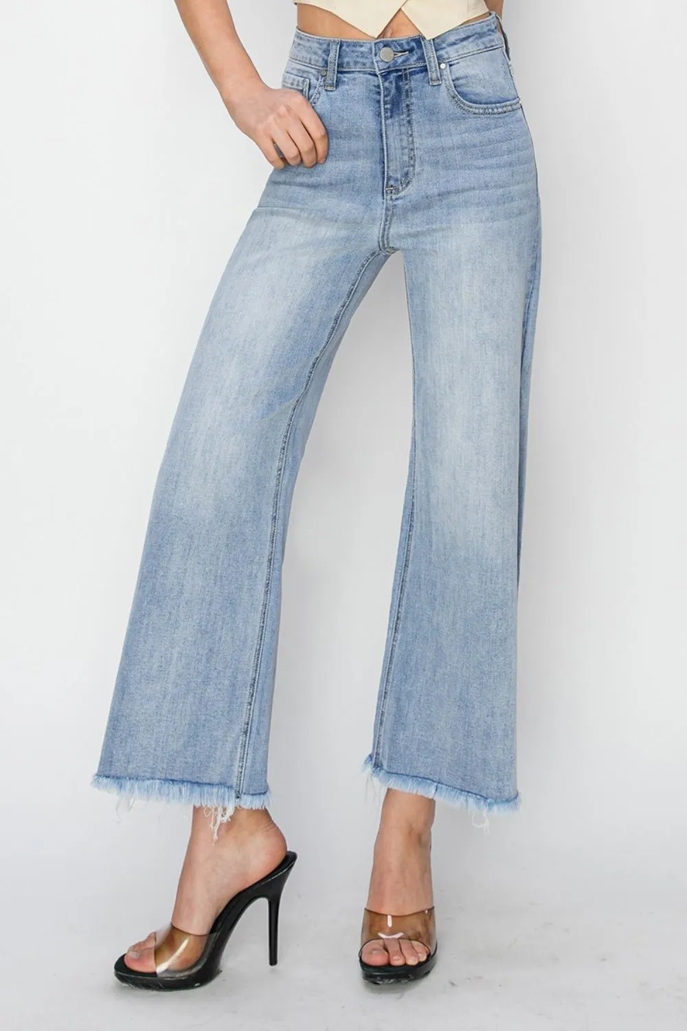 High Rise Crop Fray Hem Jeans