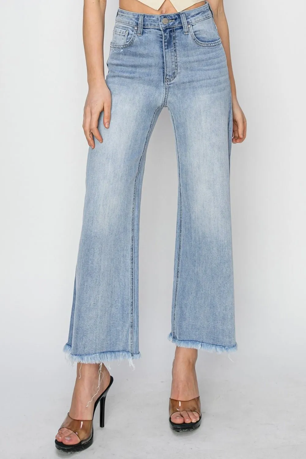 High Rise Crop Fray Hem Jeans