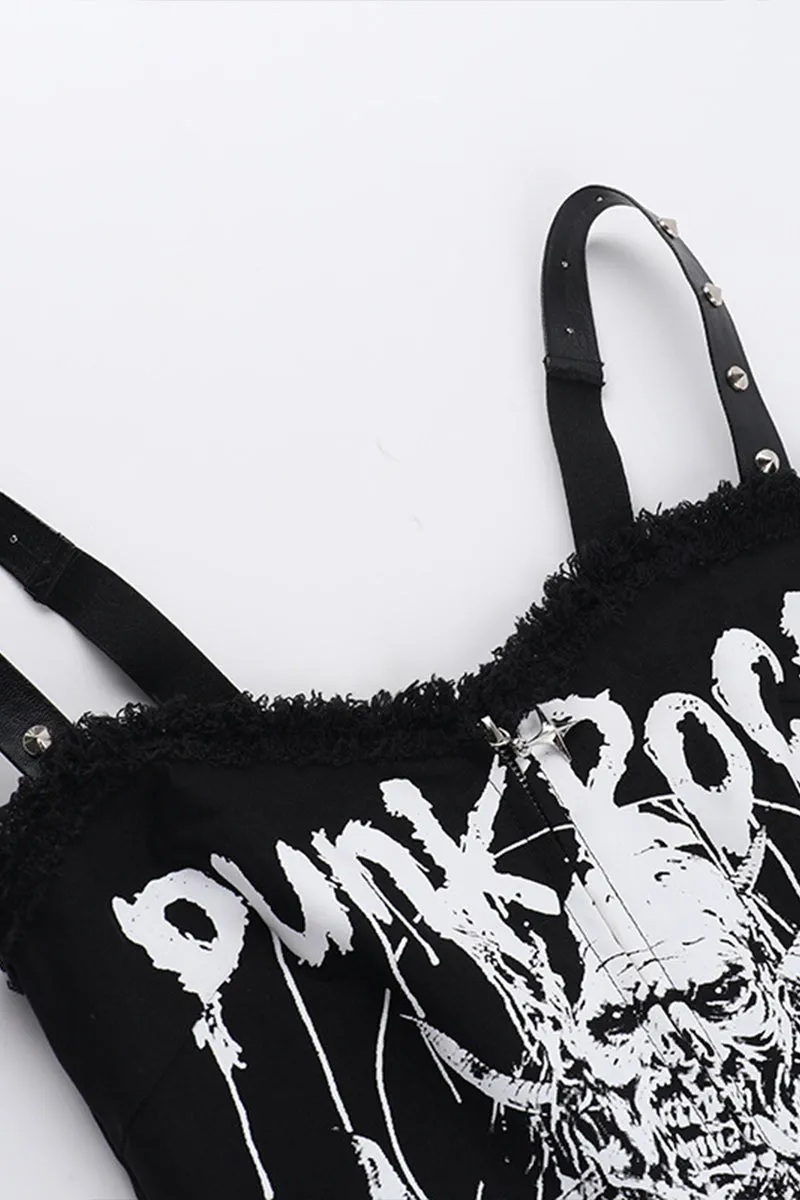 HTS1323 Punk Rock Graphic Corset Top