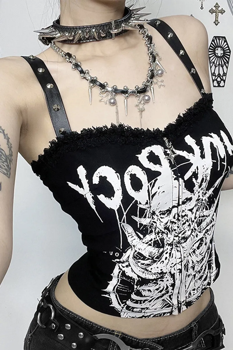 HTS1323 Punk Rock Graphic Corset Top
