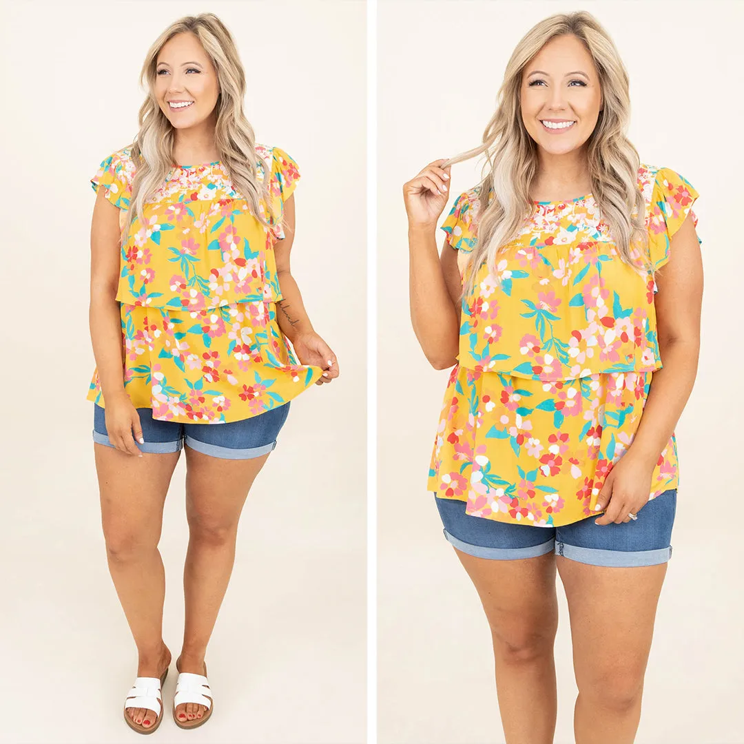 I Gotta Know Top, Marigold-Teal