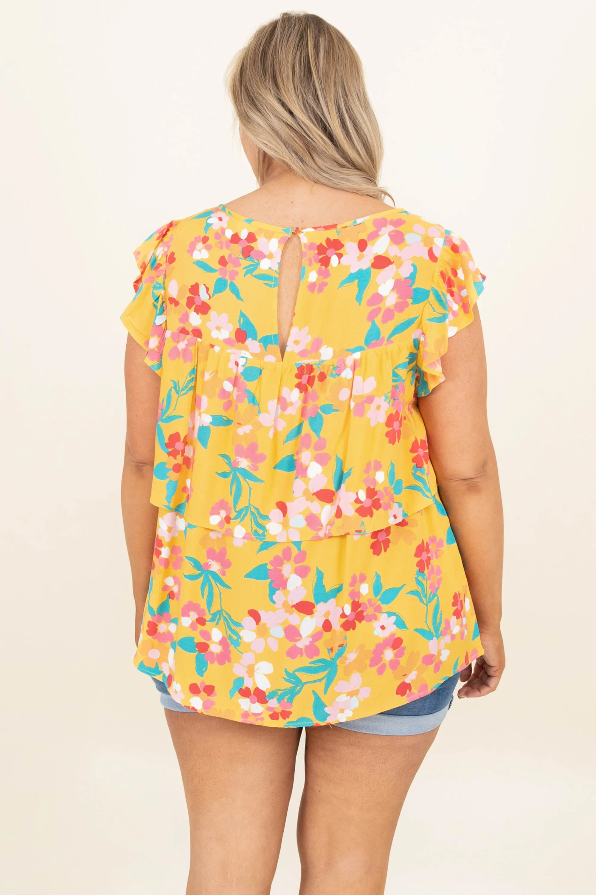 I Gotta Know Top, Marigold-Teal