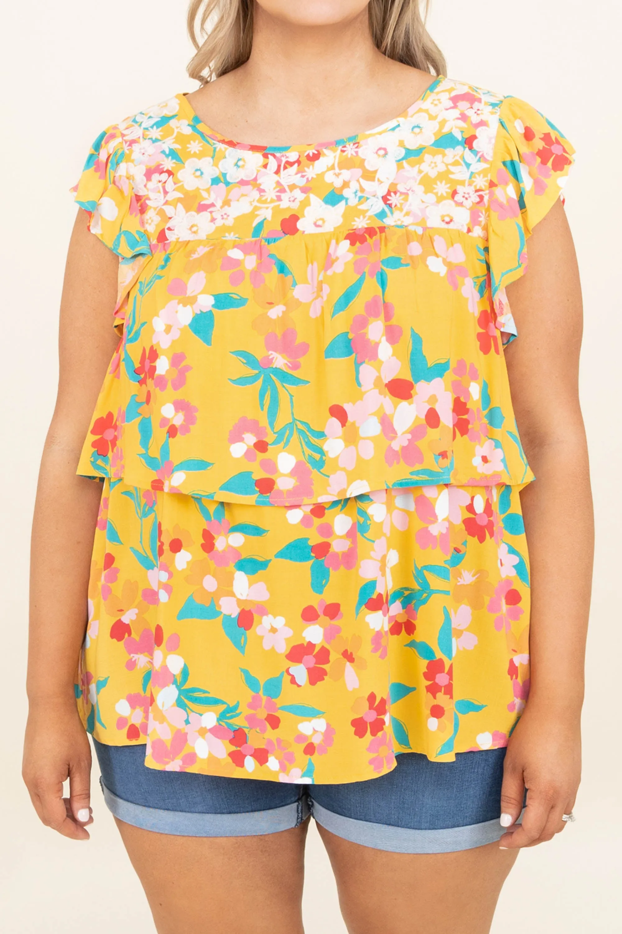 I Gotta Know Top, Marigold-Teal