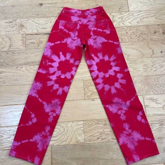 I.AM.GIA. Balin High Rise Straight Leg Jeans Red Pink Tie Dye Size XXS