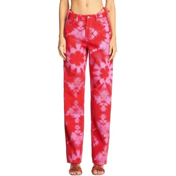 I.AM.GIA. Balin High Rise Straight Leg Jeans Red Pink Tie Dye Size XXS