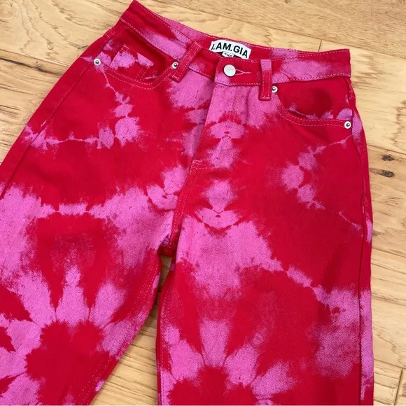 I.AM.GIA. Balin High Rise Straight Leg Jeans Red Pink Tie Dye Size XXS