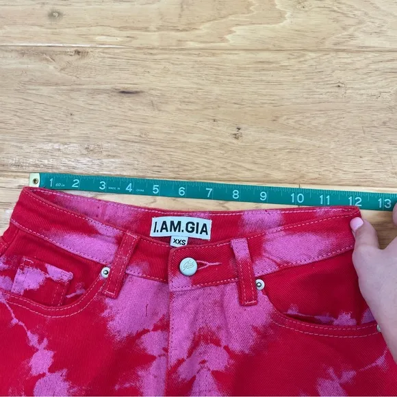 I.AM.GIA. Balin High Rise Straight Leg Jeans Red Pink Tie Dye Size XXS
