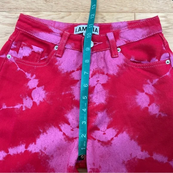 I.AM.GIA. Balin High Rise Straight Leg Jeans Red Pink Tie Dye Size XXS