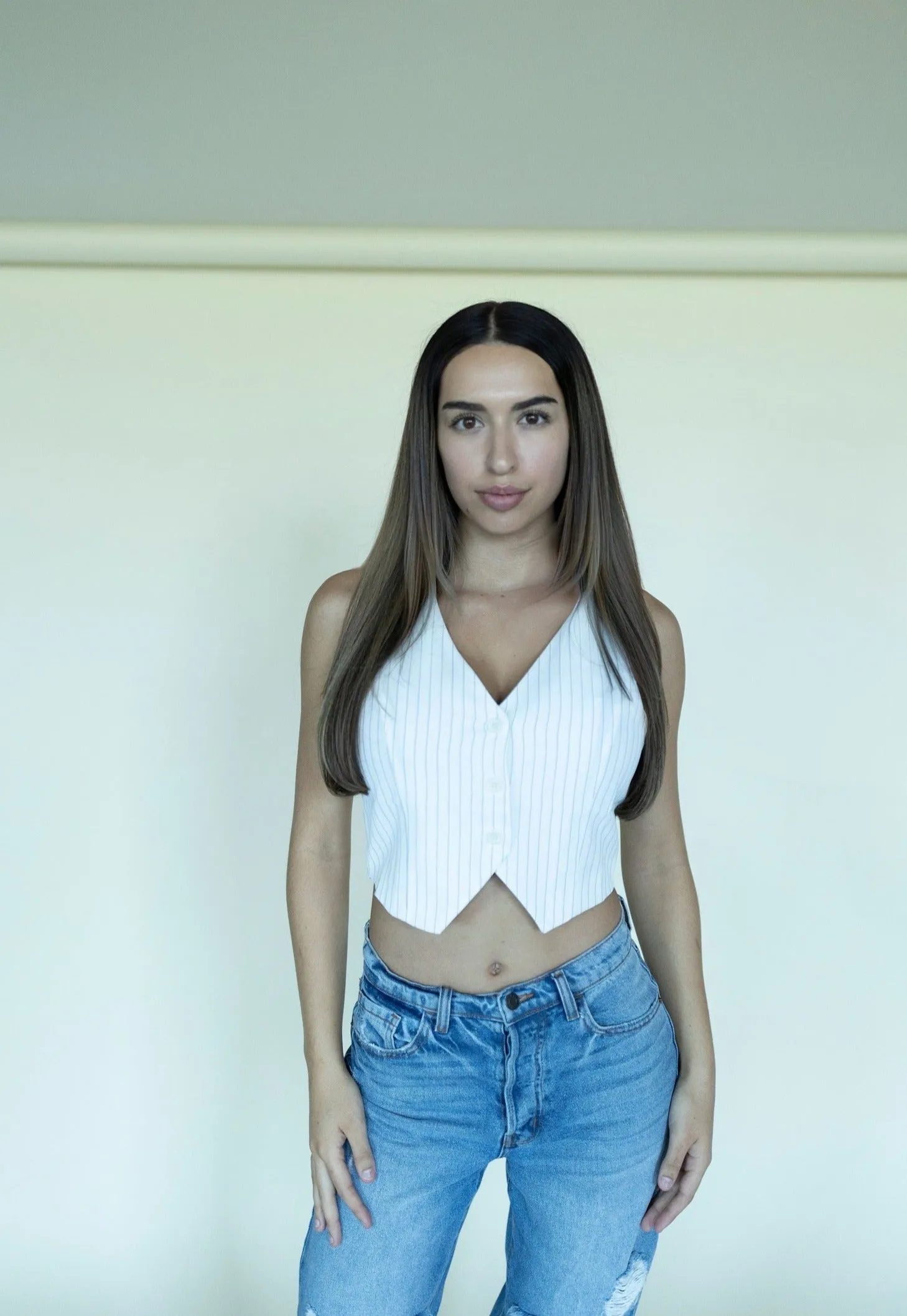 In The City White Striped Vest