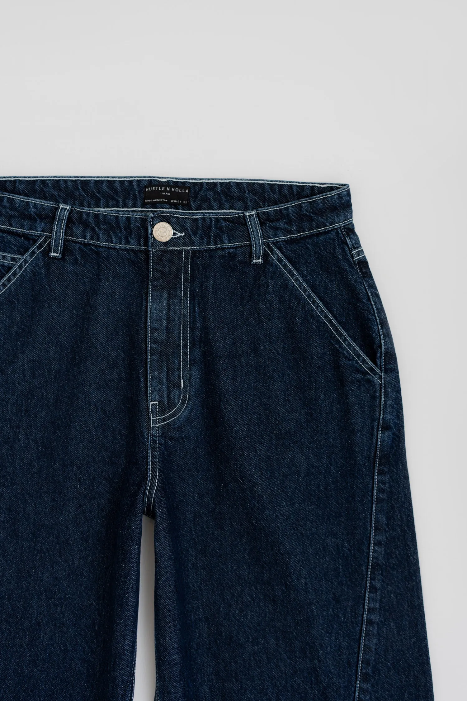 INDIGO WASH CUT & SEW BAGGY FIT JEANS