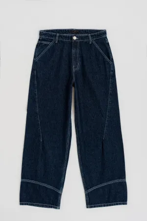 INDIGO WASH CUT & SEW BAGGY FIT JEANS