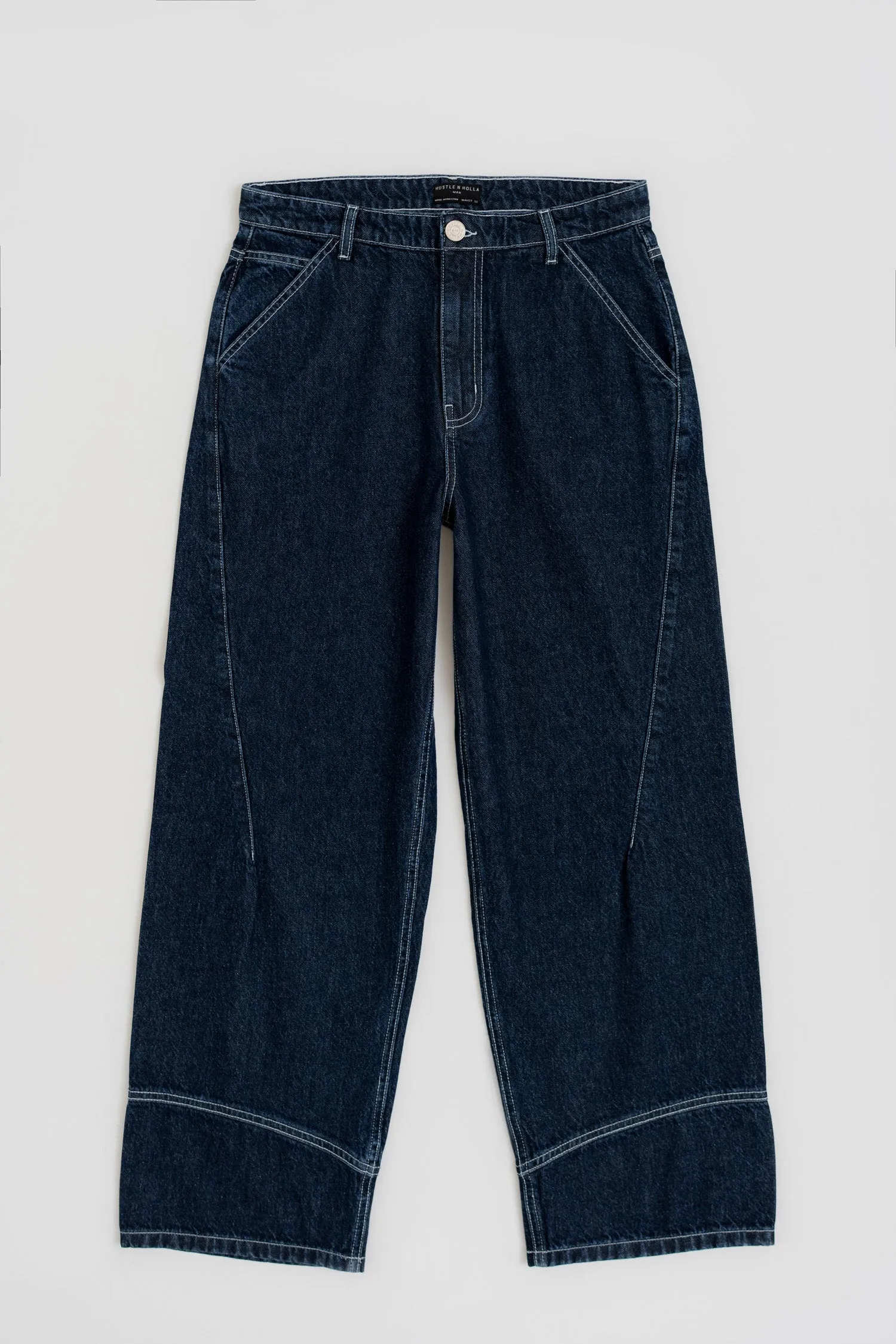 INDIGO WASH CUT & SEW BAGGY FIT JEANS