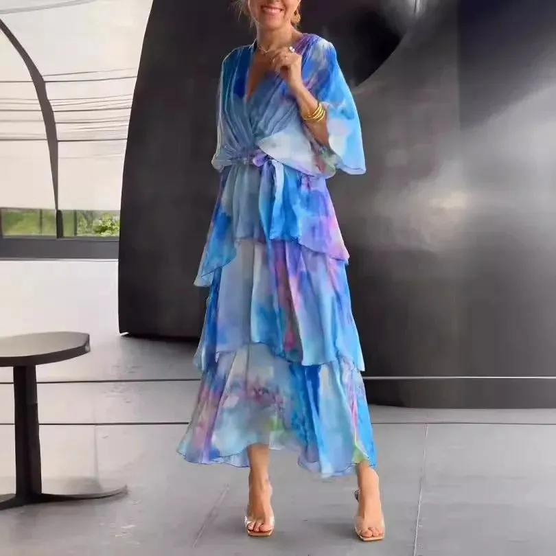 Jenny | Elegant Chiffon Print Long Party Dress