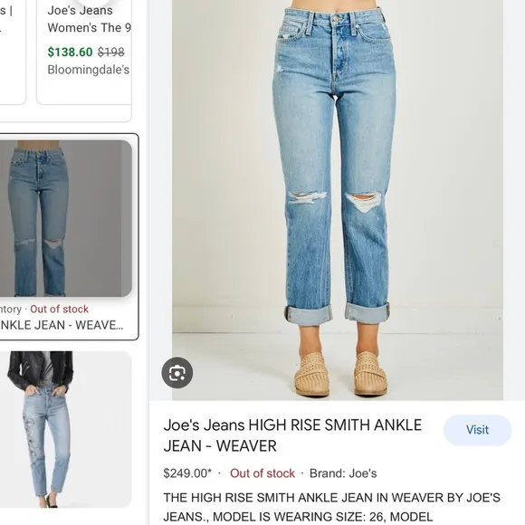 Joe’s Jeans The High Rise Smith Ankle Distressed Jean in Weaver Wash