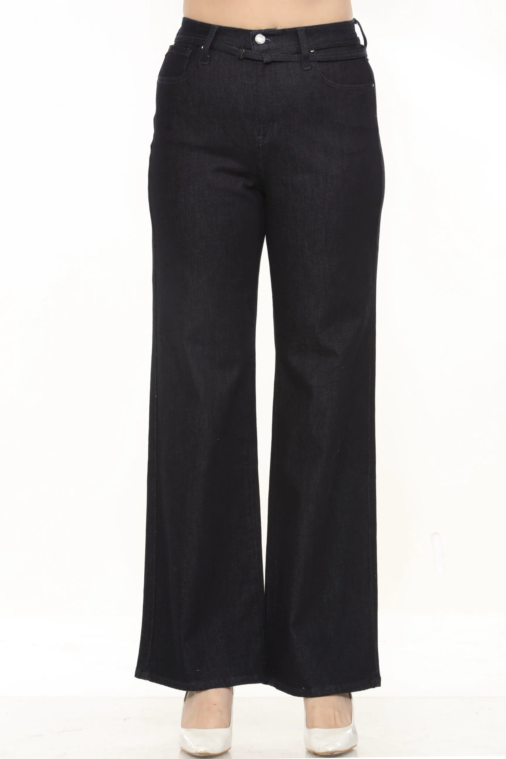 Joseph Ribkoff Indigo Blue Belted High Rise Wide Leg Denim Jeans 243913