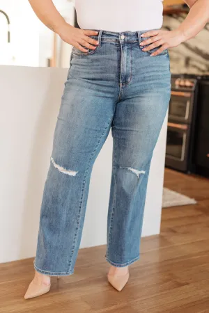Judy Blue High-Rise Distressed Tummy Control Straight Leg Jeans